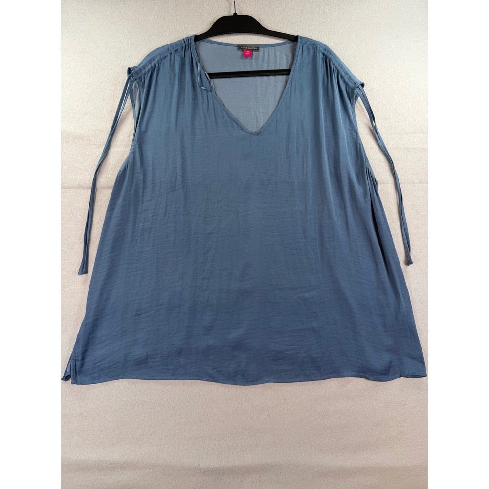 Vince Camuto Womens 3X Slate Blue V-Neck Sleeveless Blouse Shoulder Tie Top